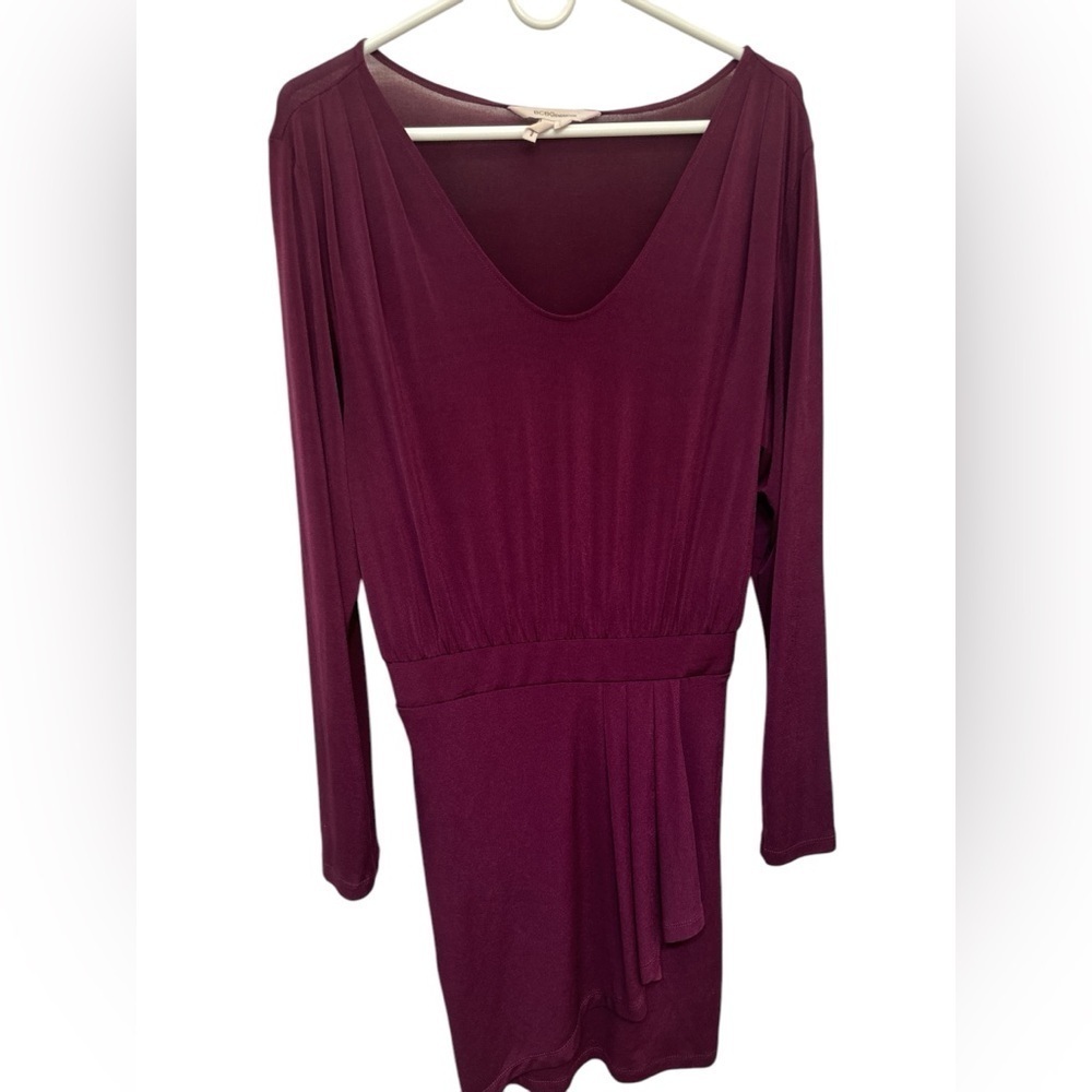 BCBGeneration Purple Round Neck Cinched-Waist Stretch Dress